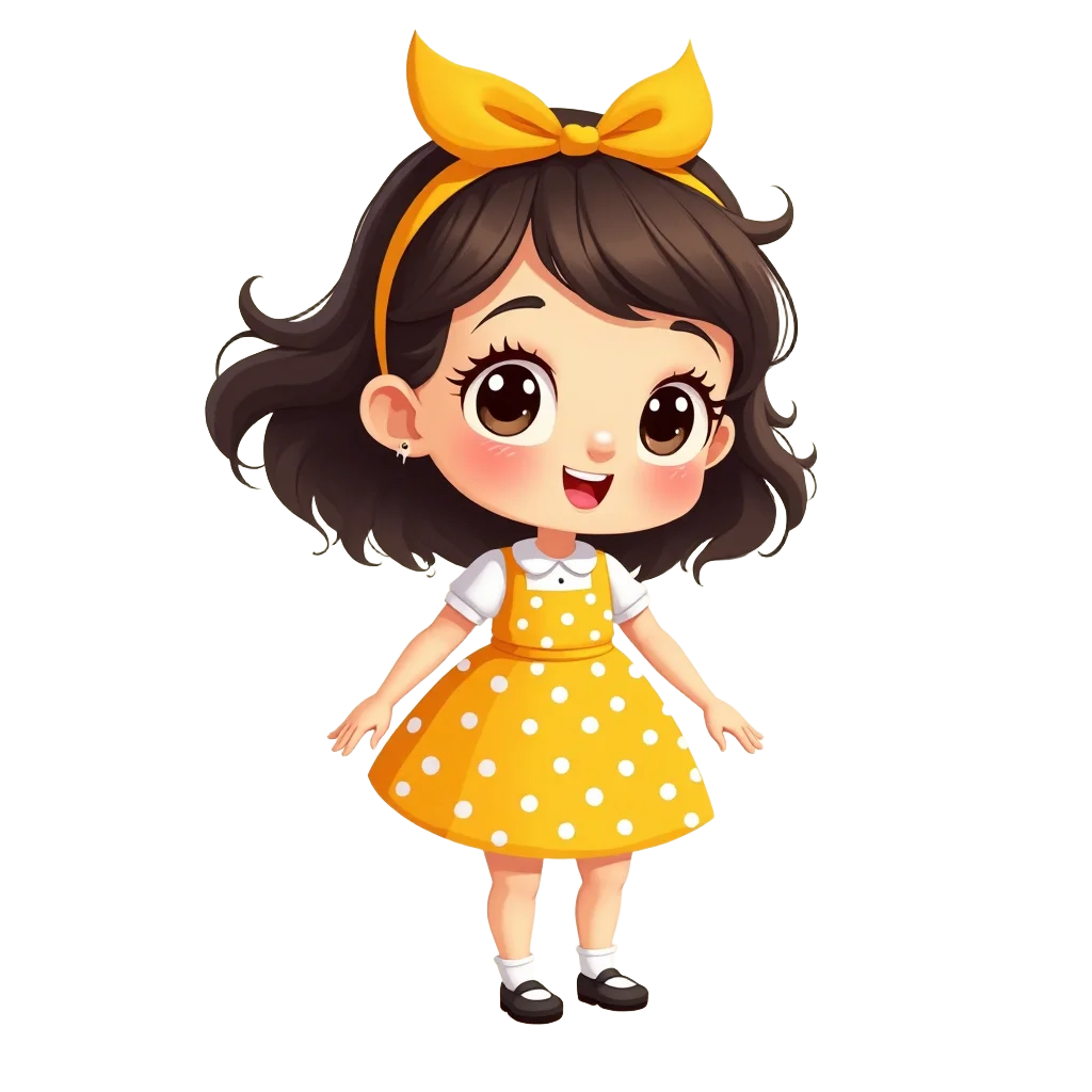 Cute Little Girl in a Yellow Polka Dot Dress